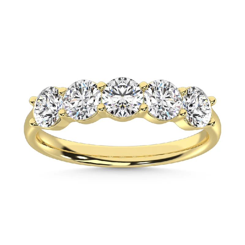 Women’s cushion-shaped engagement rings-14K Yellow Gold  Round Shape 1 Ct.Tw. 5 Stone Lab Grown Diamond Band