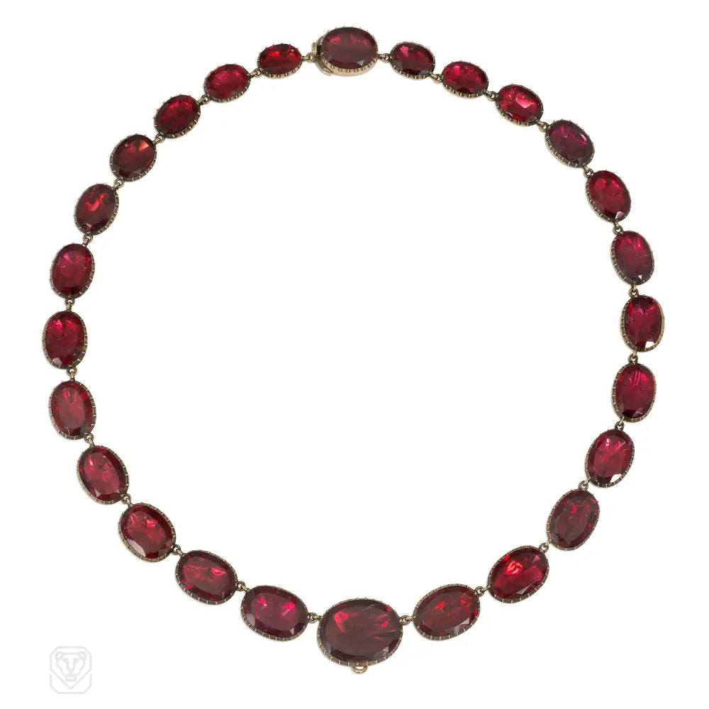 Women’s double chain necklaces-Antique garnet and gold rivière necklace