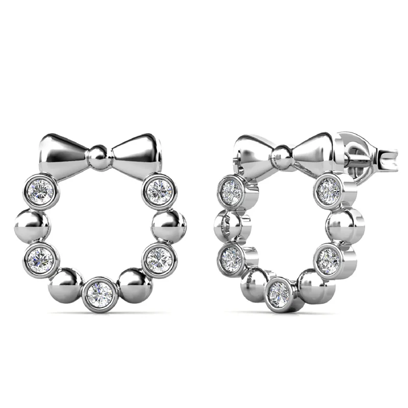 Women’s halo earrings-Edith 18k White Gold Plated Silver Ribbon Stud Earrings with Swarovski Crystals