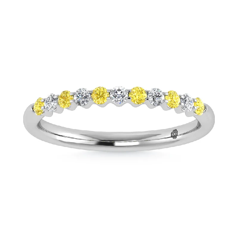 Women’s bezel-set engagement rings-14K White Gold Lab Grown Alternate Yellow And White Diamond 1/4 Ct.Tw. Stackable Band