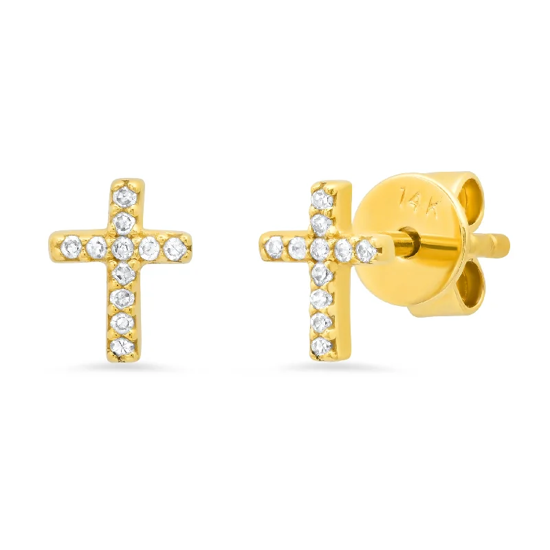 Women’s channel-set engagement rings-Single Cross Diamond Stud 14kt Gold