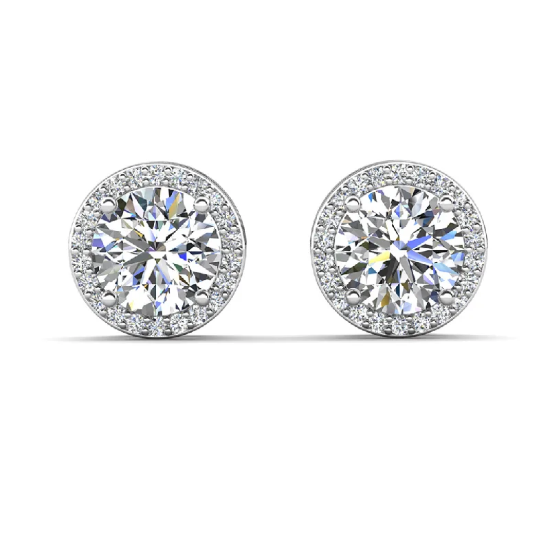 Women’s colorful gemstone earrings-Mariah 18k White Gold Plated Round Cut Halo Stud Earrings with Simulated Diamond Crystals