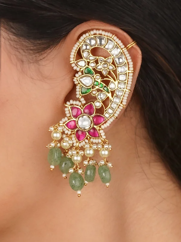 Women’s geometric earrings-Multicolor Gold Plated Jadau Kundan Earrings - ME1177M