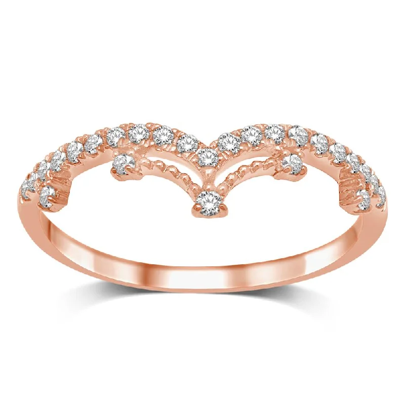 Women’s double halo engagement rings-14K Rose Gold 1/5 Ct.Tw.Diamond Stackable Band