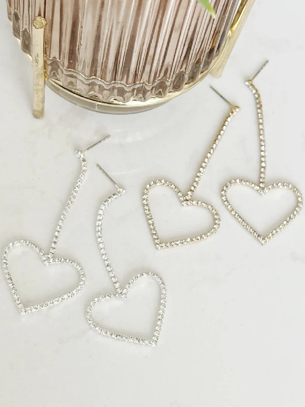 Women’s sparkling hoop earrings-Heart On A String Dangle Earrings