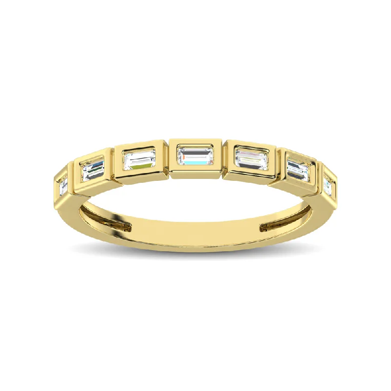 Women’s bold diamond engagement rings-14K Yellow Gold 1/4 Ct.Tw. Diamond Straight Buggete Stackable Band