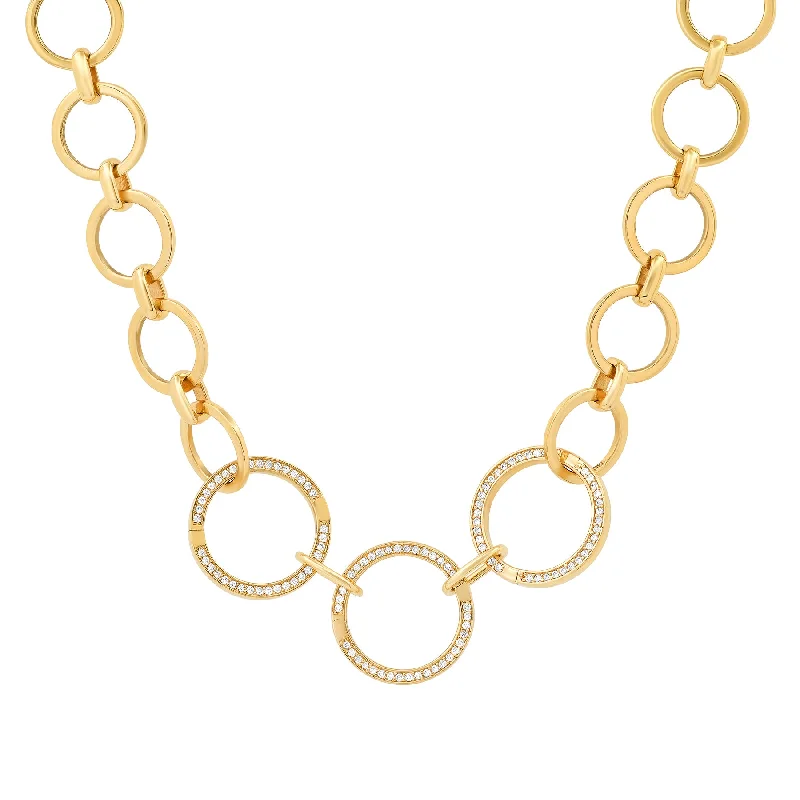 Women’s luxury engagement rings-CIRCLES & DIAMOND CONNECTORS CHAIN, 14kt GOLD