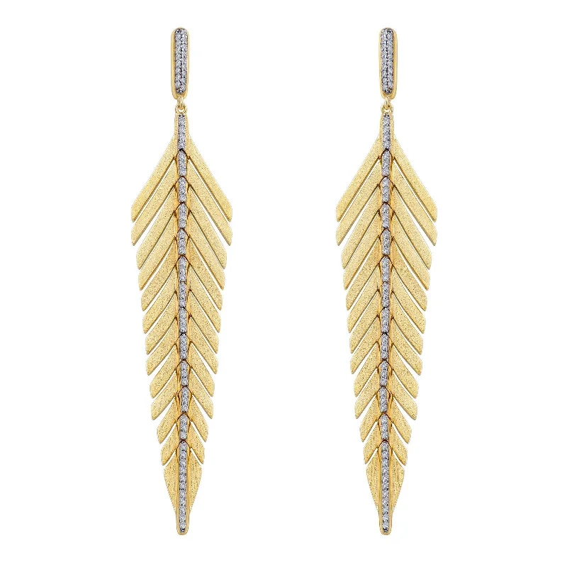 Women’s geometric earrings-Lafonn Simulated Diamond Elegant Feather Drop Earrings E0459CLT