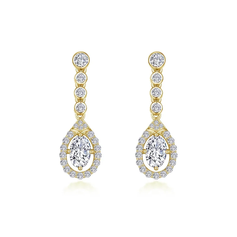 Women’s rhinestone earrings-Lafonn Simulated Diamond Oval Halo Drop Earrings E0557CLG