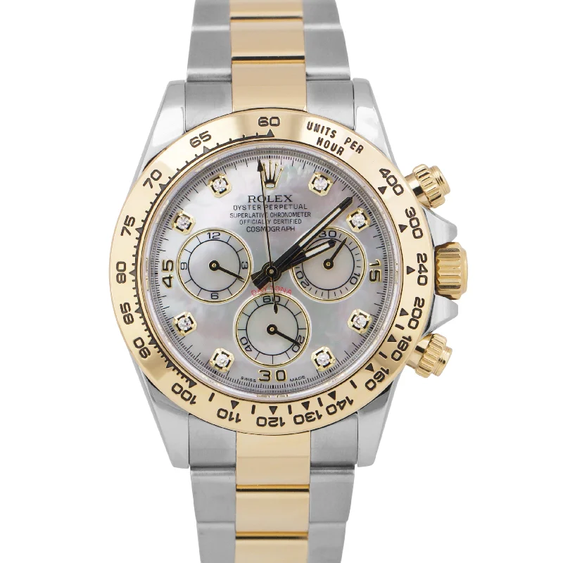 Unisex water-resistant watches-MINT Rolex Daytona Cosmograph FACTORY MOP DIAMOND 40mm 18K Gold Steel 116503