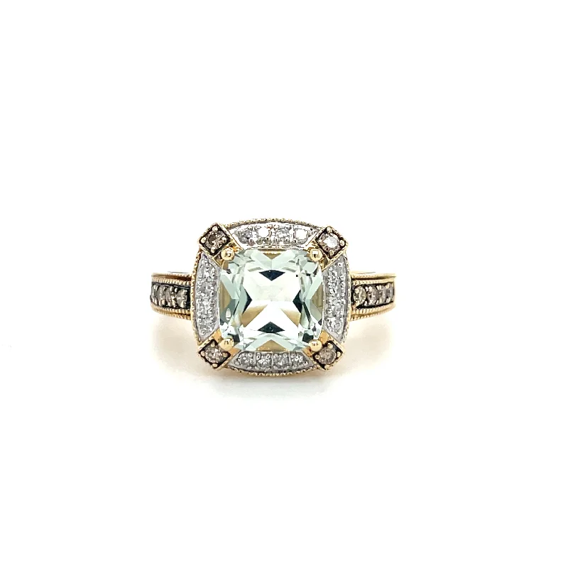 Women’s emerald-cut engagement rings-Estate Green Quartz Ring with Diamond Halo