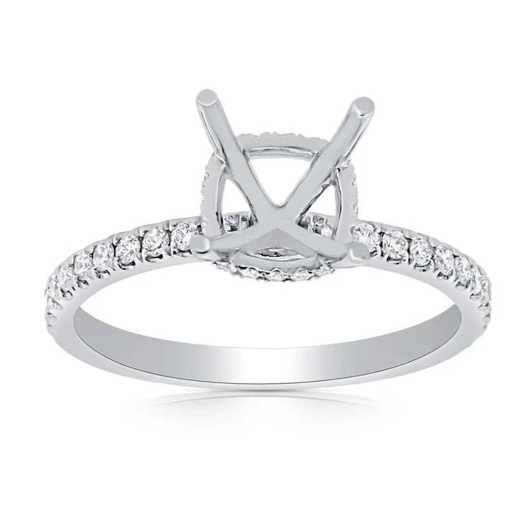 Women’s asscher cut engagement rings-14K White Gold Diamond Cushion Under Halo Mounting