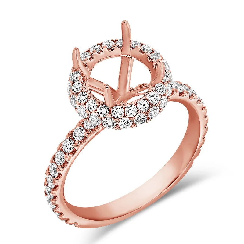 Women’s engraved engagement rings-14K Rose Gold Diamond Round Halo Mounting