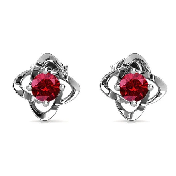 Women’s heart-shaped diamond earrings-Infinity 18k White Gold Plated Birthstone Flower Earrings with Swarovski Crystals