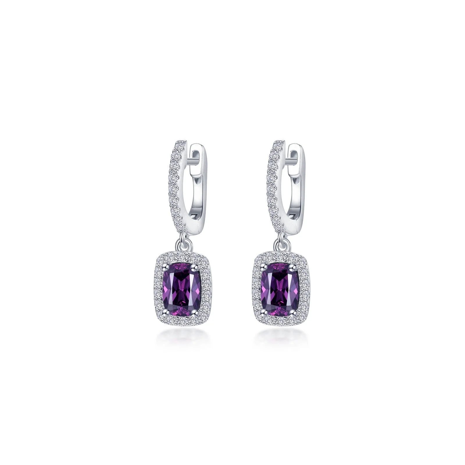 Women’s diamond hoop earrings-Lafonn Simulated Diamond & Amethyst Halo Cushion-Cut Dangle Earrings E0622AMP