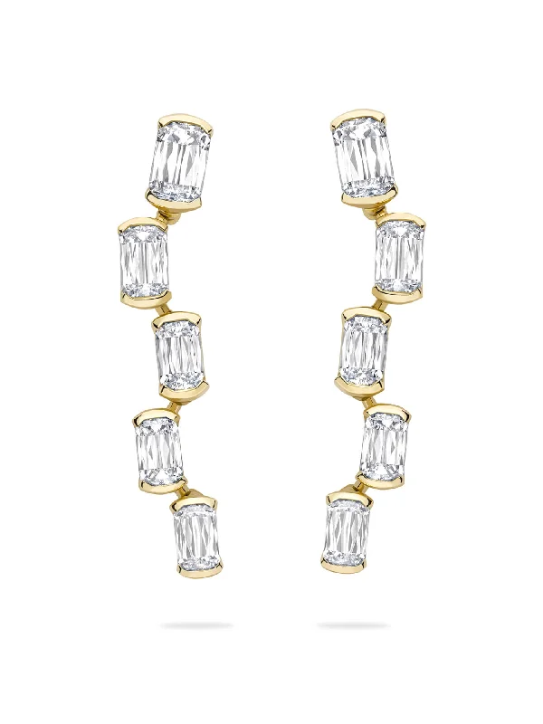 Women’s unique earrings-Classic Light Pillar Ashoka Diamond Yellow Gold Earrings