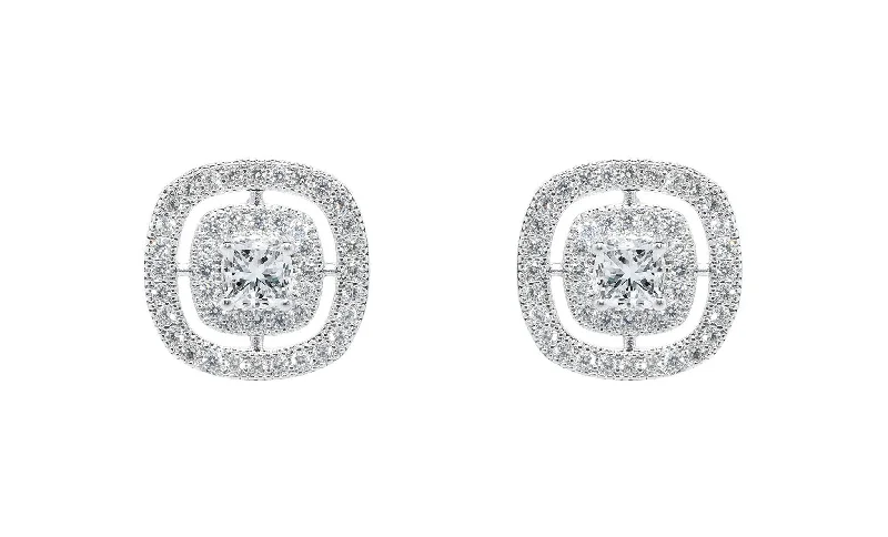 Women’s fine diamond earrings-Noelle 18k White Gold Plated Halo Stud Earrings with Simulated Diamond Crystals