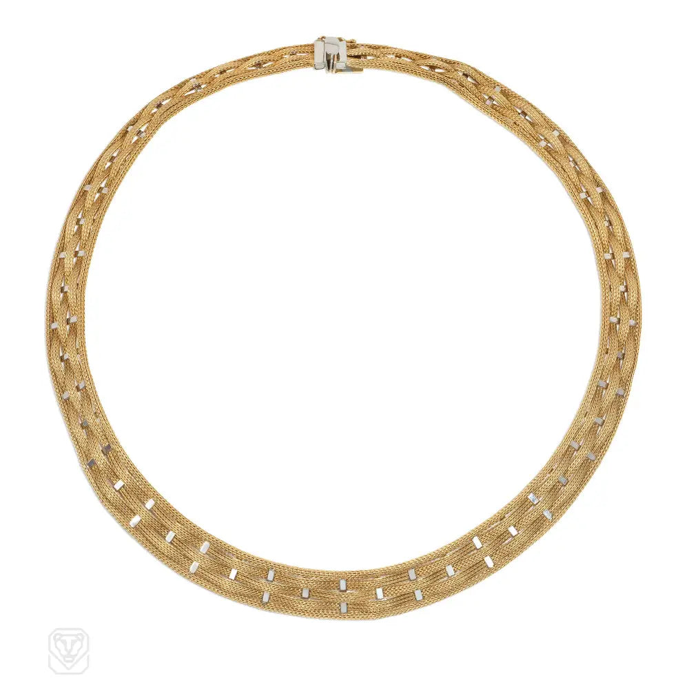 Women’s crystal necklaces-Gold basketweave necklace