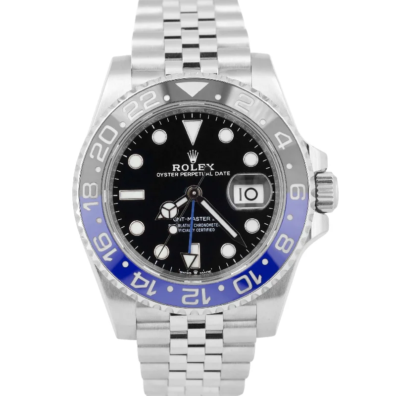 Unisex rose gold watches-PAPERS Rolex GMT-Master II BATMAN Blue Black JUBILEE 40mm Steel 126710 BLNR BOX