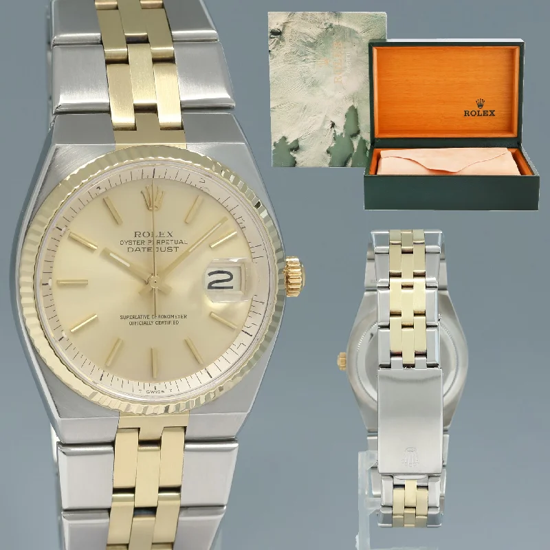 Unisex fashion watches-RARE Vintage Rolex DateJust 1630 Two Tone Yellow Gold Steel 36mm Watch Box