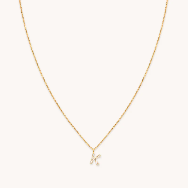 Women’s elegant pearl necklaces-K Initial Pavé Pendant Necklace in Gold