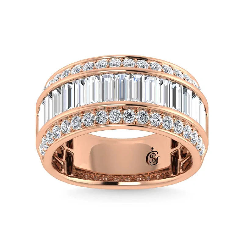 Women’s vintage-inspired engagement rings-14K Rose Gold Lab Grown Diamond 3 Ct.Tw. Slim Baguette Band