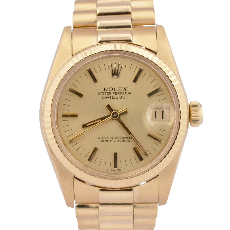 Unisex silver metal watches-MINT Rolex DateJust President 31mm Midsize Champagne 18K Yellow Gold Watch 6827