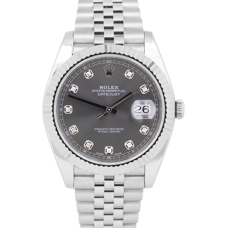 Unisex stylish sports watches-MINT Rolex DateJust 41mm RHODIUM DIAMOND JUBILEE 18K Steel Watch 126334 BOX