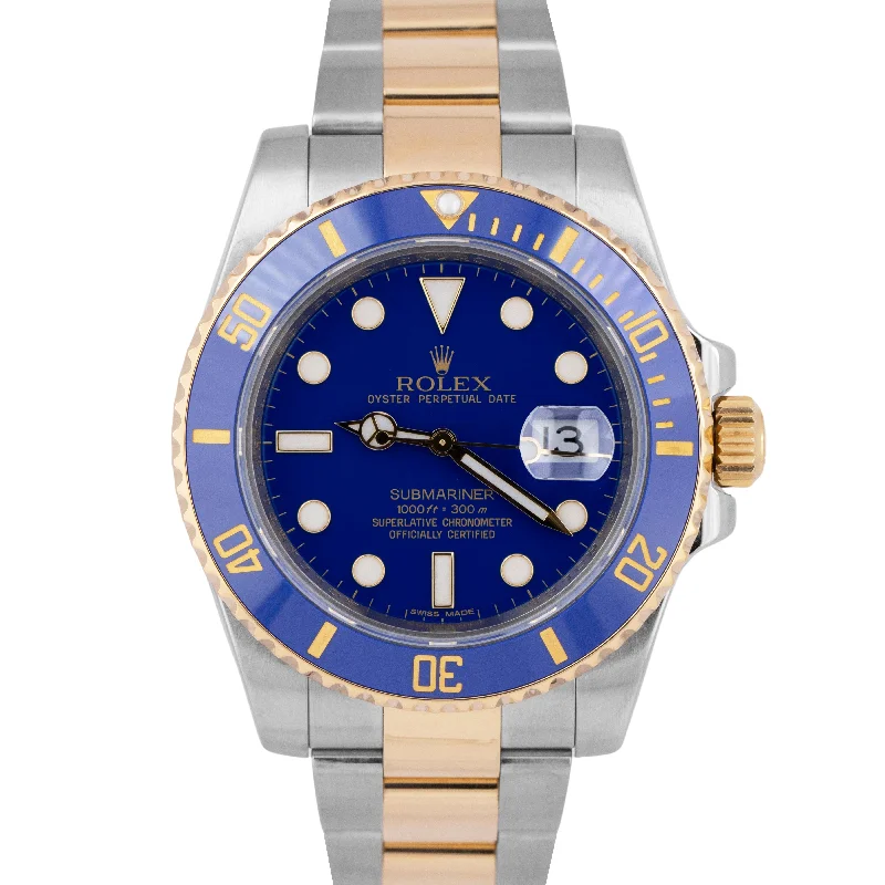 Unisex digital watches-MINT Rolex Submariner Date Ceramic FLAT BLUE 18K Gold Steel 40mm Watch 116613 LB