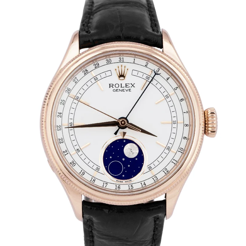 Unisex silicone strap watches-MINT PAPERS Rolex Cellini Moonphase 18K Gold Leather Everose 39mm 50535 BOX