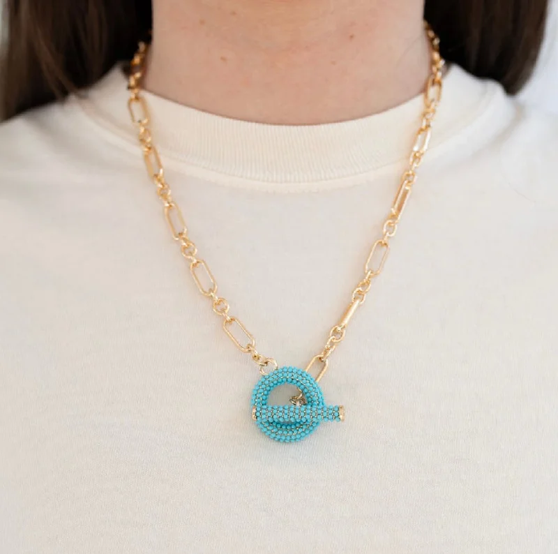 Women’s fancy necklaces-Turquoise Toggle Necklace