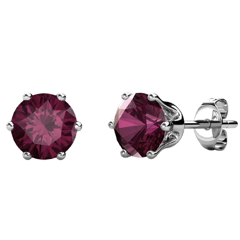 Women’s fine diamond earrings-February Birthstone Amethyst Earrings 18k White Gold Plated Stud Earrings with 1CT Swarovski Crystal