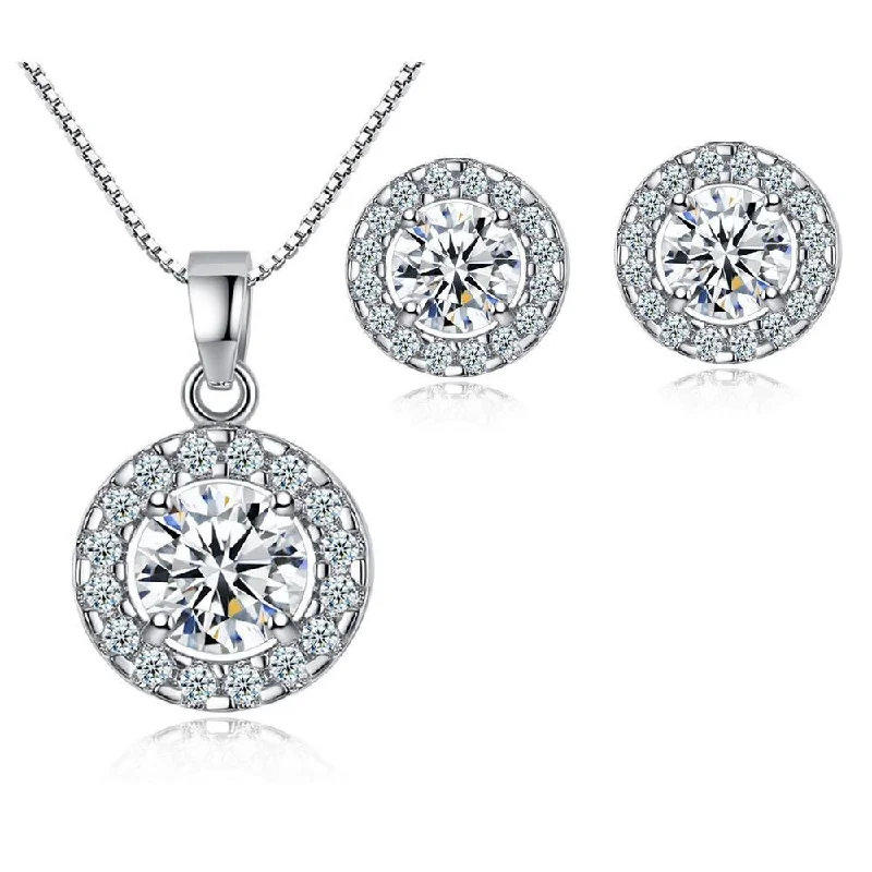 Women’s birthstone necklaces-Halo Cubic Zirconia Necklace Set