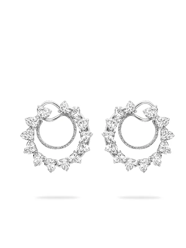 Women’s gold plated earrings-Firework Platinum Heart Diamond Earrings