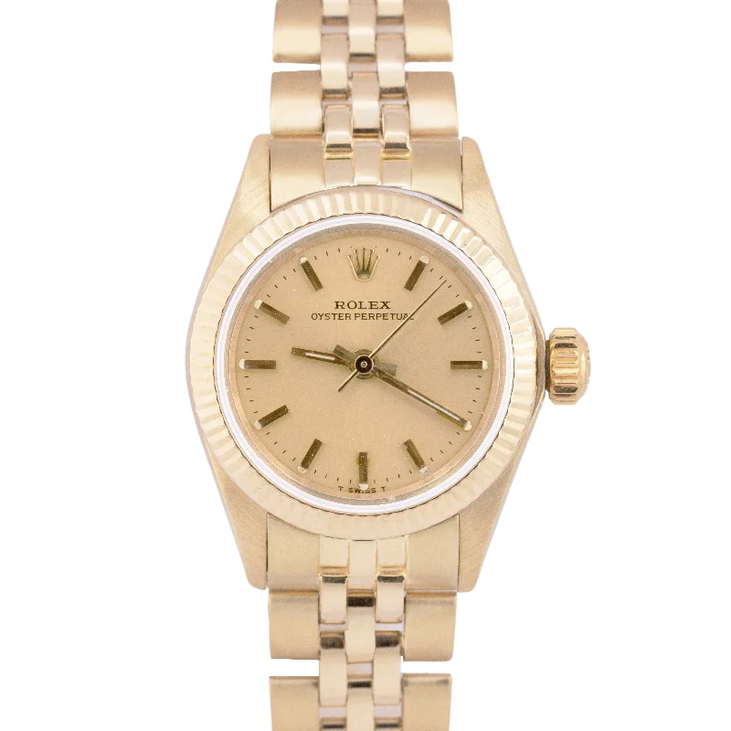 Unisex multi-function watches-MINT PAPERS Ladies Rolex DateJust 24mm Champagne 14K Gold JUBILEE 6719 Watch BOX