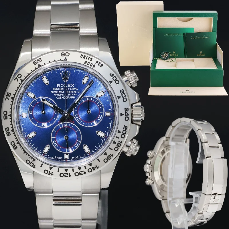 Unisex leather watches-2022 MINT Rolex Daytona Blue Dial Chrono 116509 White Gold 40mm Watch Box