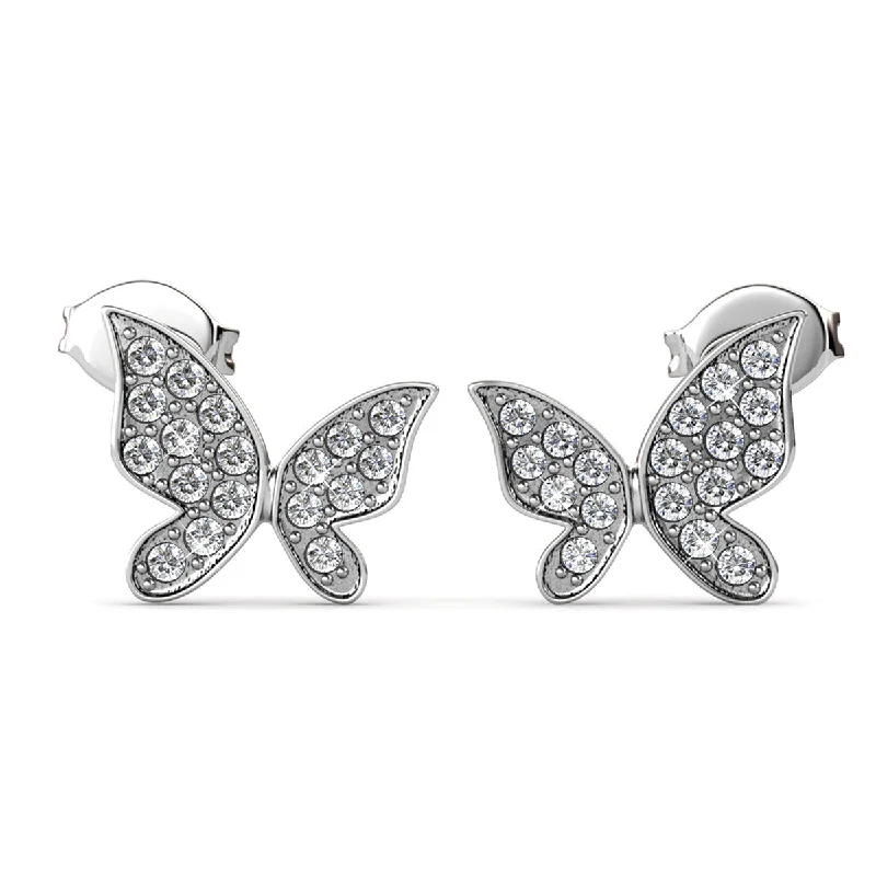 Women’s modern hoop earrings-Yuenen 18k White Gold Plated Silver Butterfly Stud Earrings with Swarovski Crystals