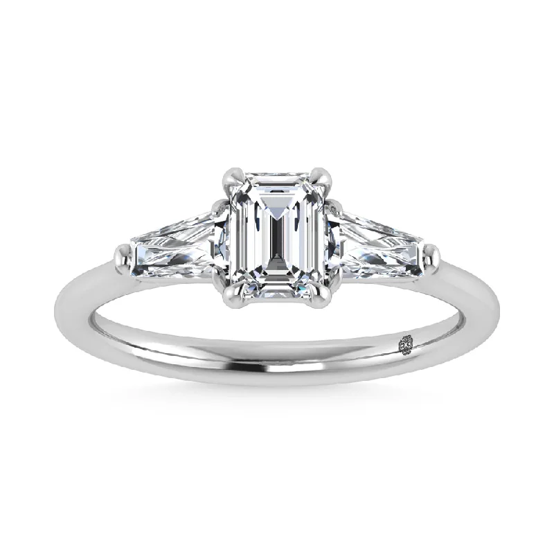 Women’s asscher cut engagement rings-14K White Gold Lab Grown Diamond 1 1/4 Ct.Tw. Three Stone Ring (Center 3/4 ct)