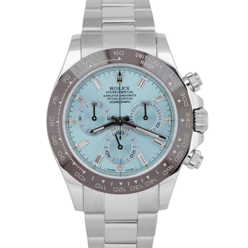 Unisex budget-friendly watches-MINT NEW PAPERS Rolex Daytona BAGUETTE GLACIER ICE BLUE 40mm Platinum 116506 BOX