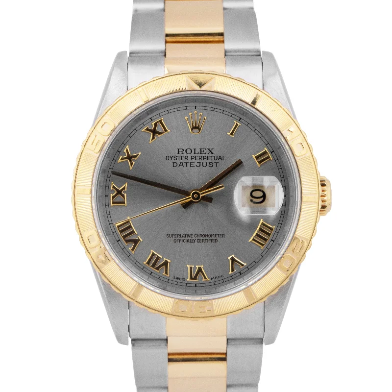 Unisex waterproof smartwatches-Rolex DateJust Turn-O-Graph 16263 Thunderbird 36mm Slate Two-Tone 18K Gold Watch