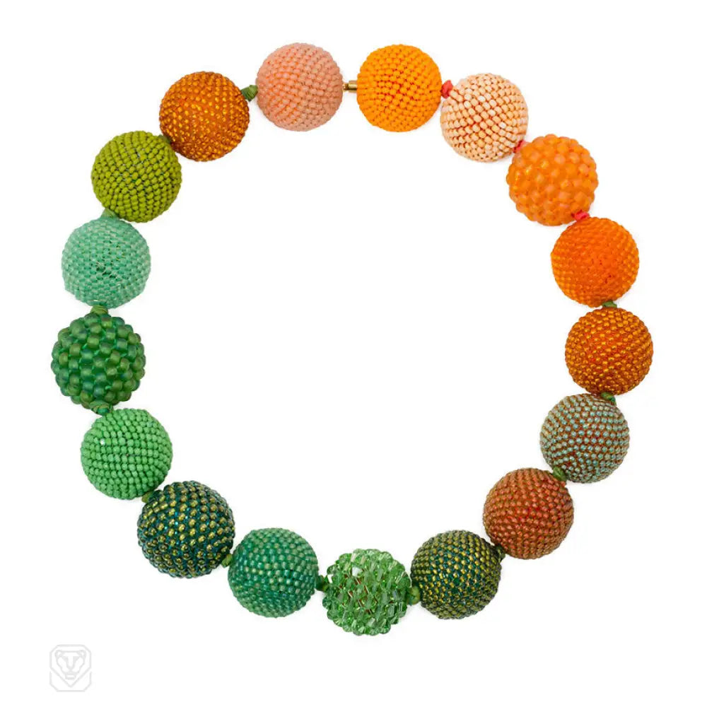 Women’s fashion necklaces-Shades of orange and green glass and crystal bead necklace