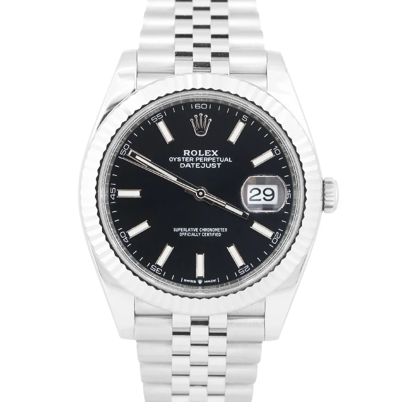 Unisex sporty wrist watches-MINT 2024 PAPERS Rolex DateJust 41mm BLACK 18K Steel Fluted JUBILEE 126334 BOX