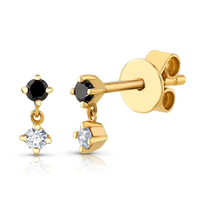 Women’s radiant-cut solitaire engagement rings-DELICATE BLACK DIAMOND DANGLE STUDS, 14KT GOLD