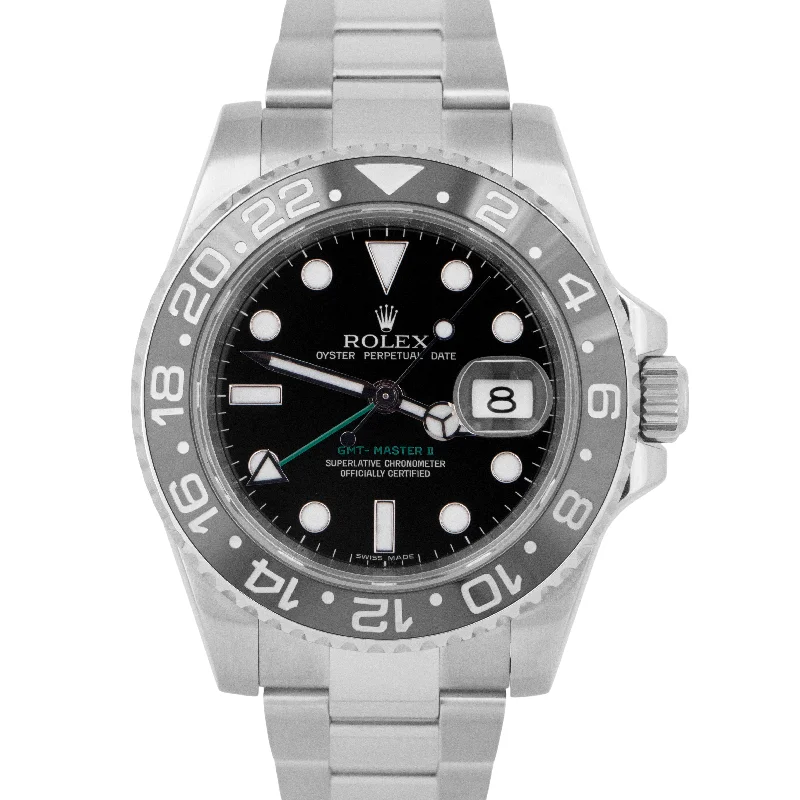 Unisex black leather watches-MINT Rolex GMT-Master II Stainless Steel Date Oyster Green 40mm Watch 116710 LN