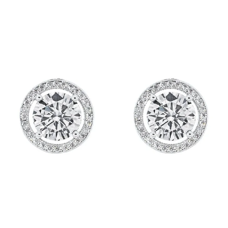 Women’s intricate design earrings-Ariel 18k White Gold Plated Halo Stud Earrings with Simulated Diamond Crystals for Women