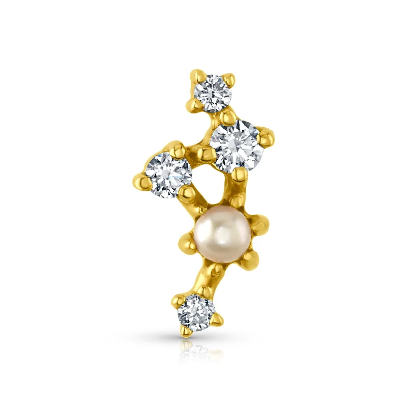 Women’s rose-cut engagement rings-SINGLE CONSTELLATION PEARL & DIAMOND FLAT BACK STUD, 14kt Gold