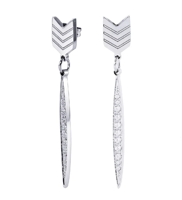 Women’s elegant drop earrings-Addison 18k White Gold Plated Arrow Drop Dangle Earrings with Simulated Diamond Crystals