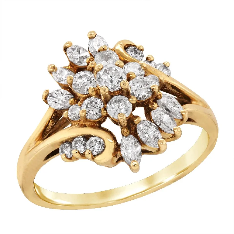 Women’s luxury solitaire engagement rings-YELLOW GOLD CLUSTER DIAMOND STATEMENT RING, 1.00 CT TW