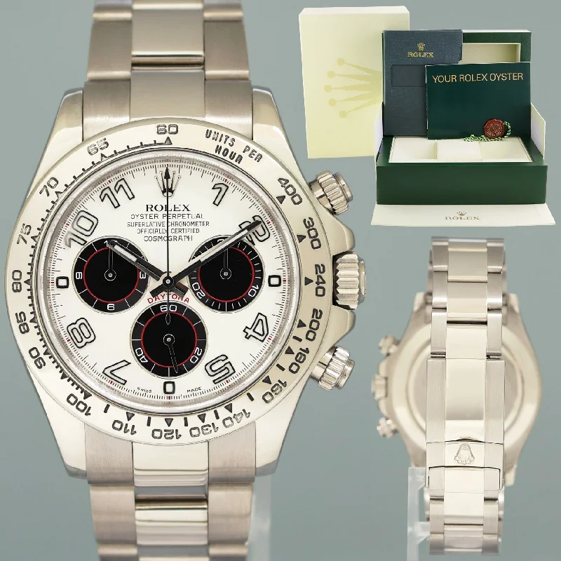 Unisex water-resistant watches-MINT Rolex Daytona White Gold Black White Panda 116509 Chronograph Watch Box