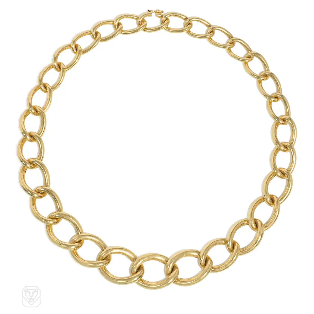 Women’s sapphire necklaces-French graduated yellow gold link necklace